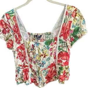 Buffalo by‎ David Bitton Women's Crop Top Blouse Multicolor Tropical Lace M